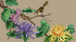 古典手绘花鸟插花