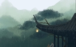 水墨风格唯美凉亭雨景电脑壁纸