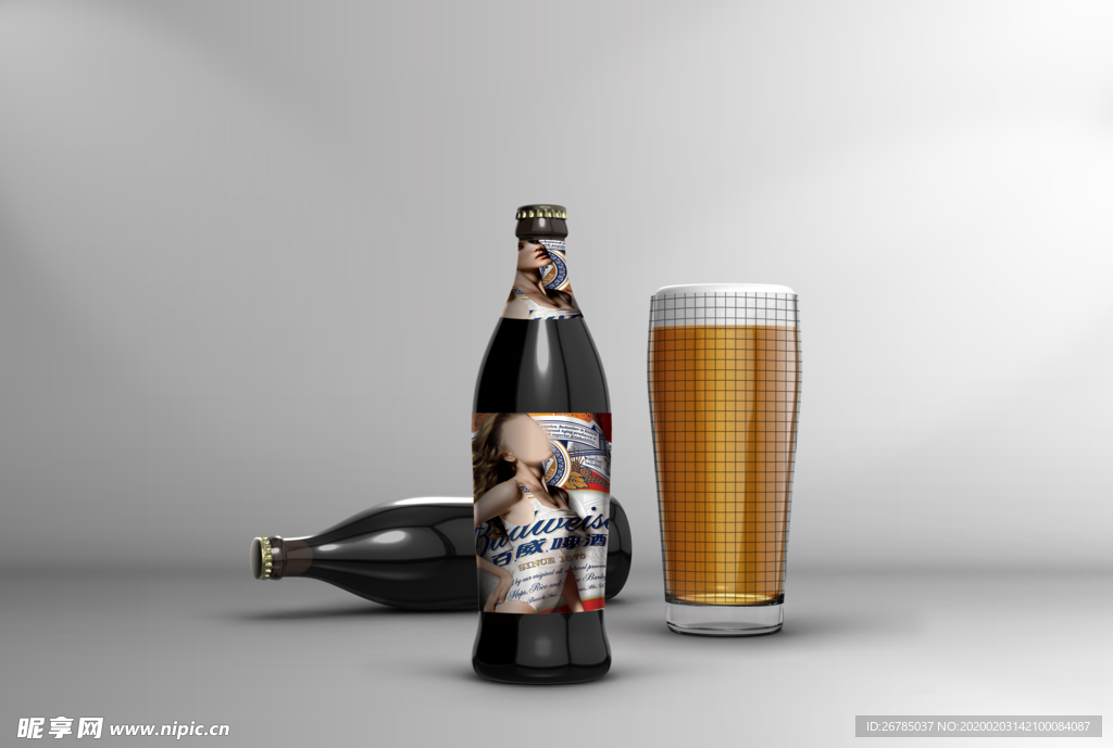 啤酒瓶子罐装包装效果图样机