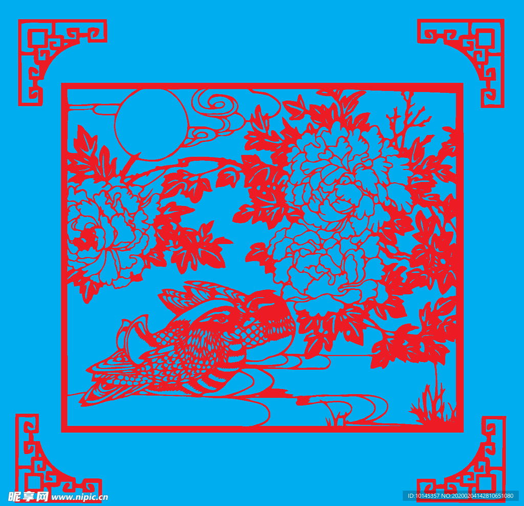 鸳鸯牡丹剪纸