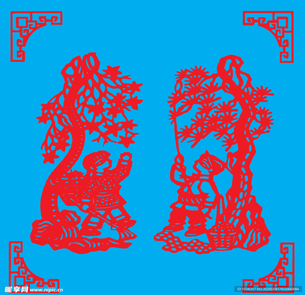 捡落叶剪纸