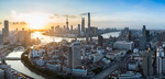 上海黄浦江外滩陆家嘴日出全景图