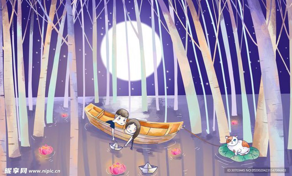 夜晚的船