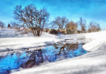 水彩冬日雪景