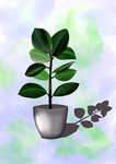 一棵手绘绿色植物盆栽分层文件