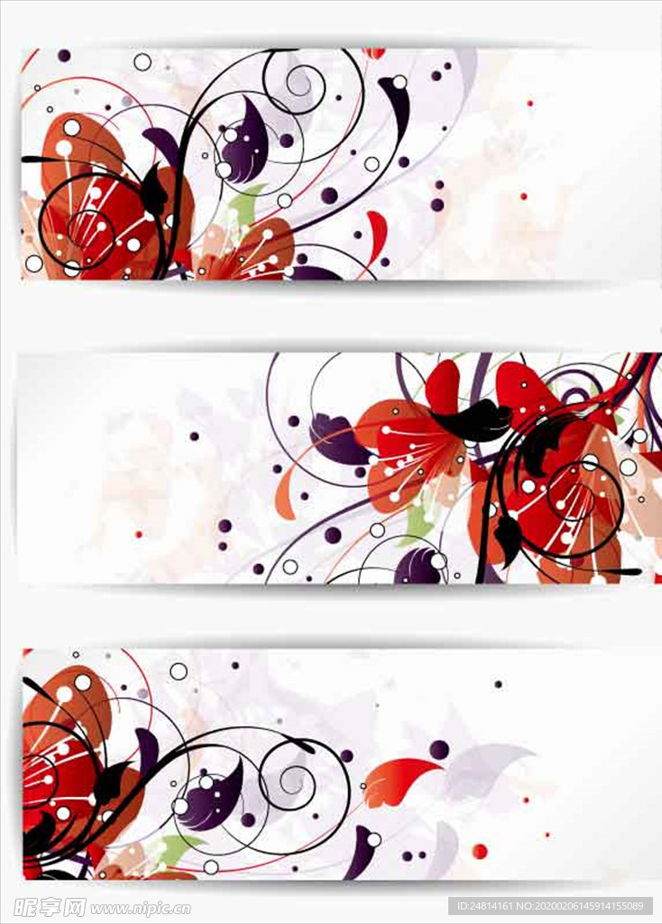 水彩红色花朵素材展板公告栏