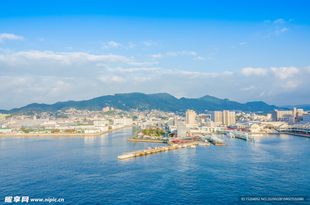 日本长崎佐世保市海港城市风光