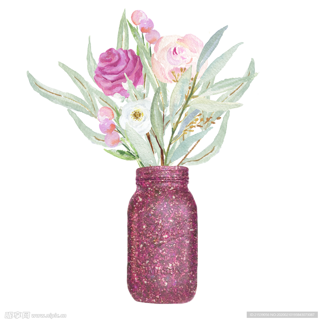 紫媚金色闪闪花瓶花束花纹花朵