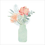 小清新淡绿色花瓶花纹粉色花朵