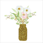 清新金色花瓶花纹白色粉色花朵