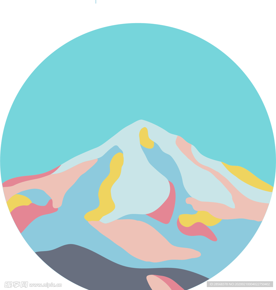 富士山孤峰山顶剪影糖果色矢量图