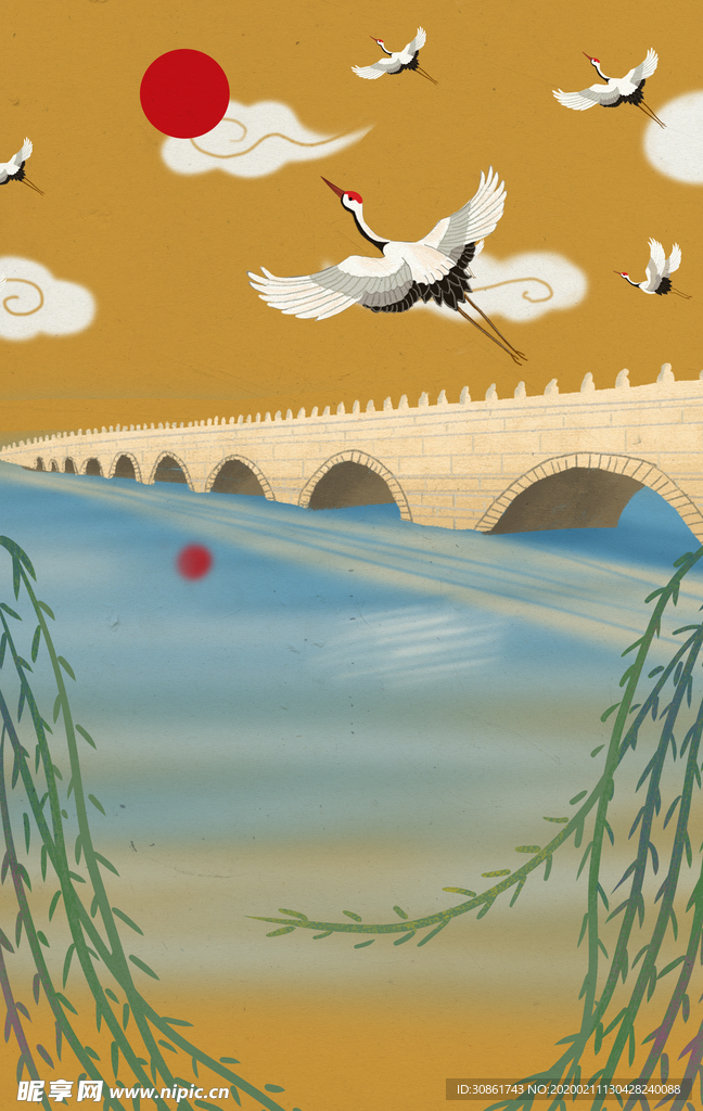 仙鹤国潮插画