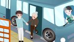 安全出行扶老奶奶下公交车