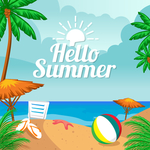 夏日海滩度假创意插画