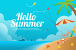 夏日海滩度假创意插画