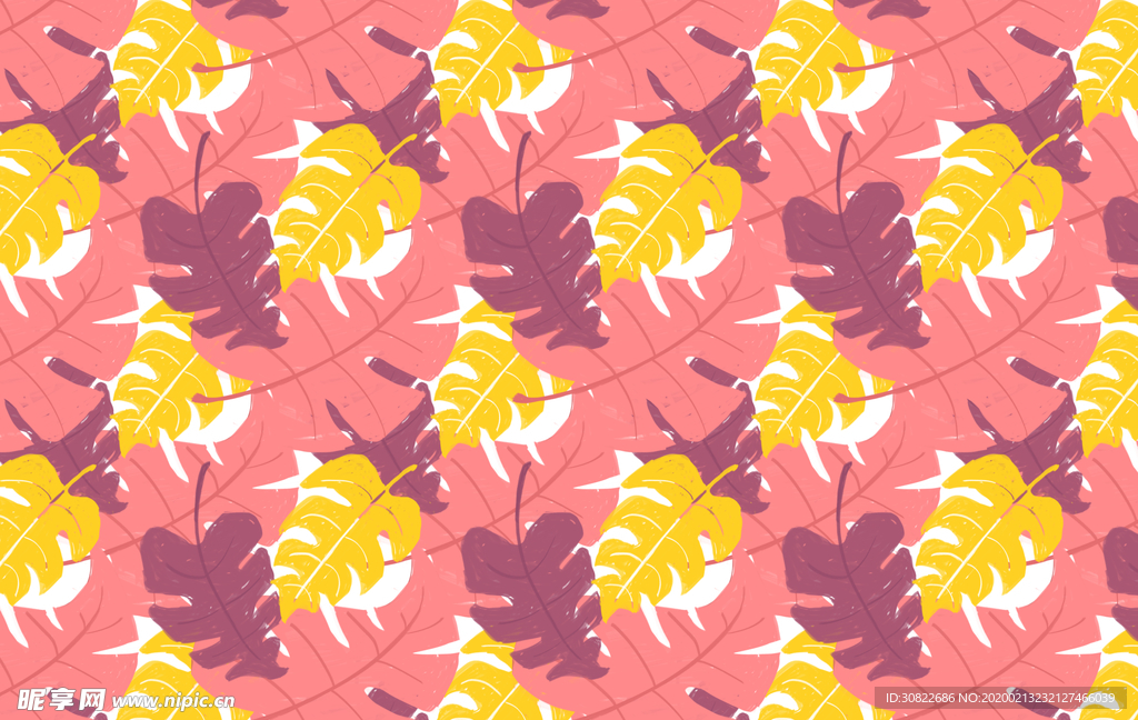 红紫黄龟背叶无限拼接底纹背景