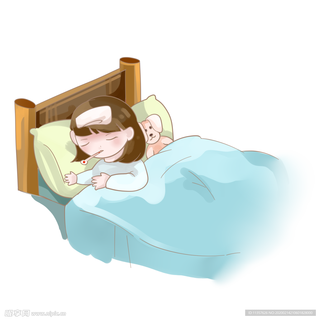 可爱的小女孩躺在床上，剧烈咳嗽感冒，病毒，生病照片摄影图片_ID:351892493-Veer图库