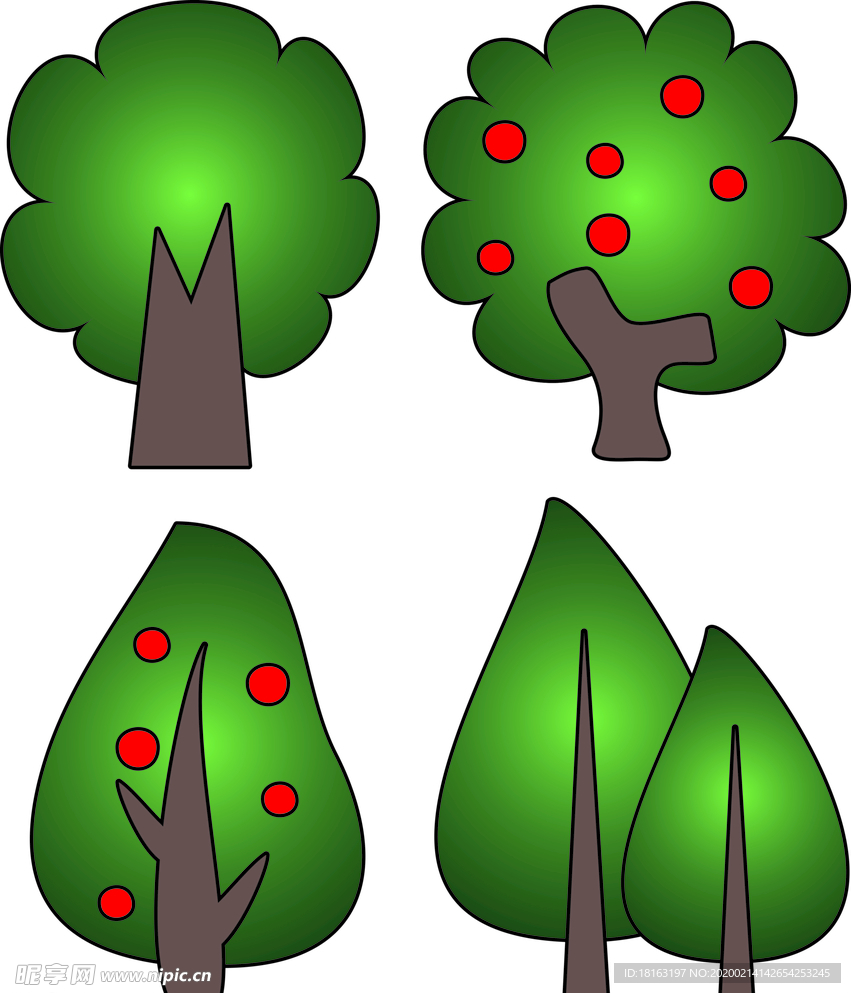 简笔画手绘风植树节树木果树