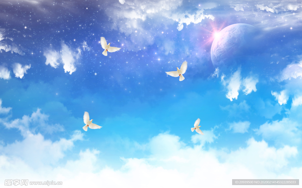 蓝天白云鸽子吊顶背景