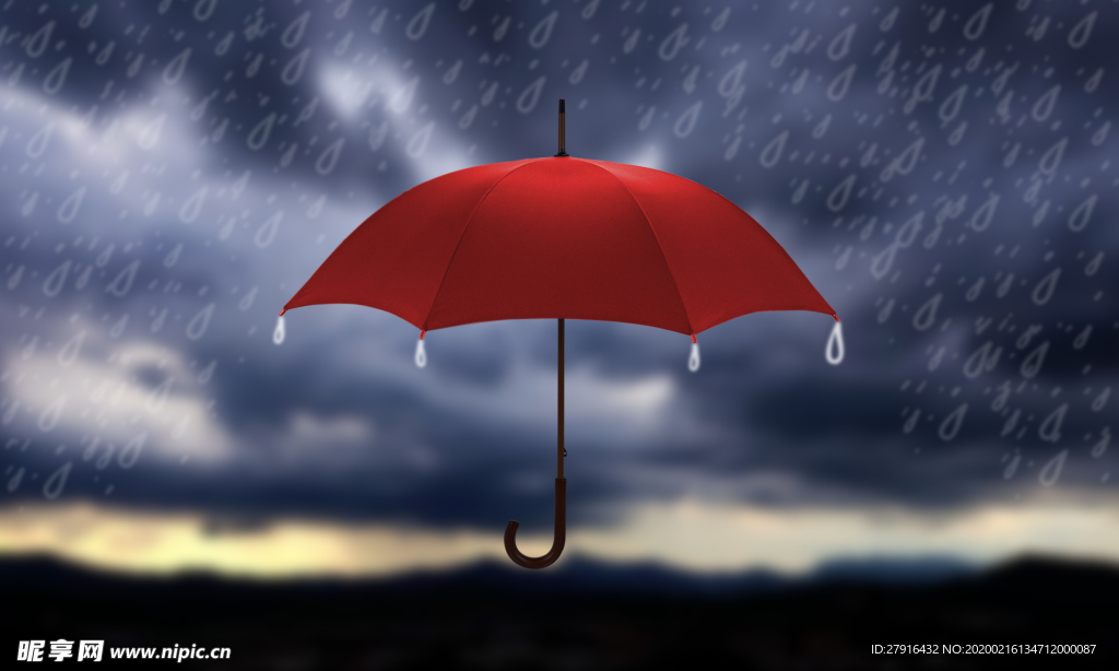 雷雨天气下的红伞