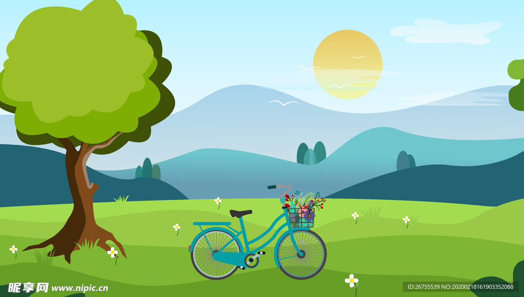 自行车风景插画图