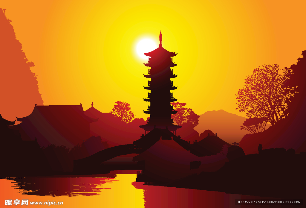 山川风景创意插画