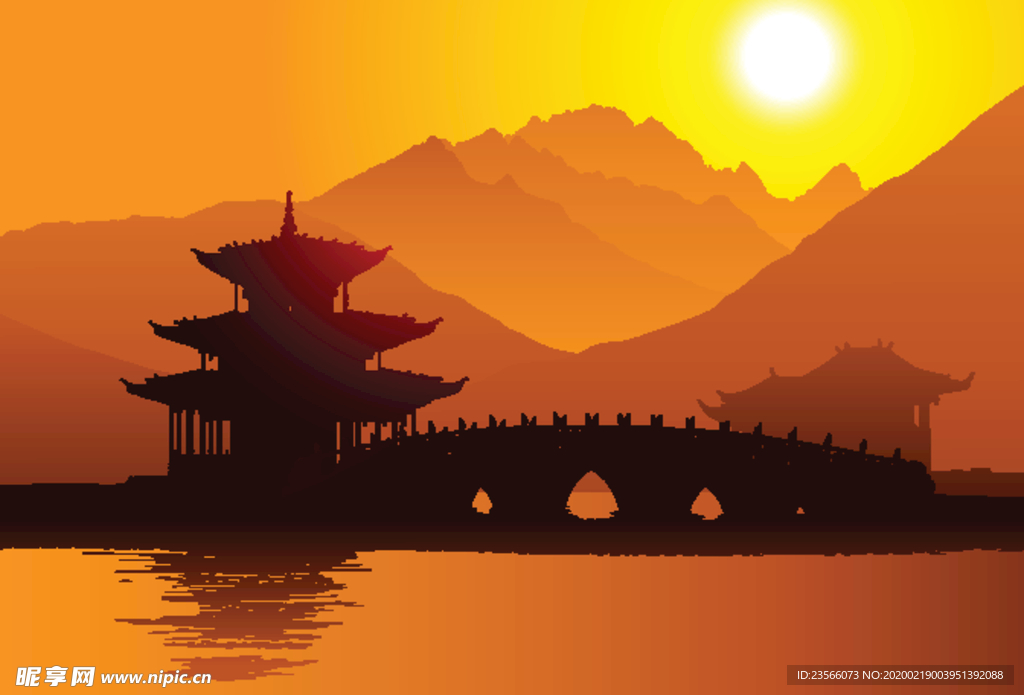 山川风景创意插画