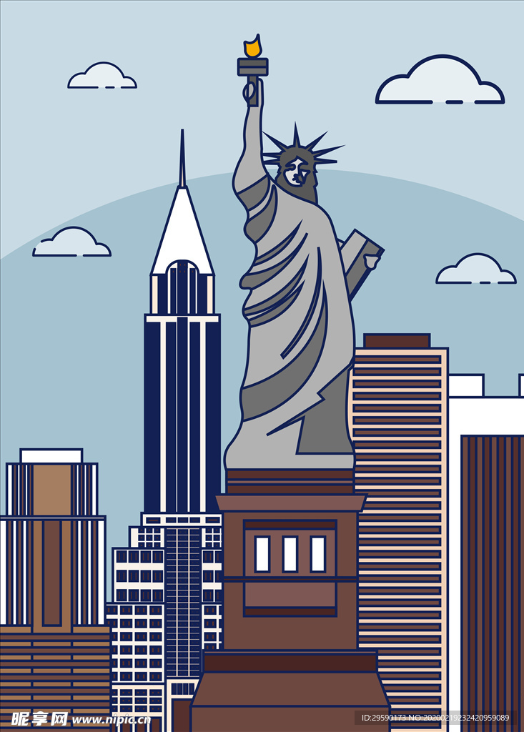 美国自由女神剪影雕塑雕像
