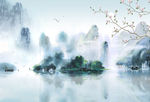 新中式玉兰山水背景墙
