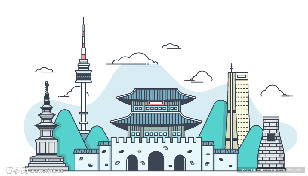 城市建筑物卡通插画
