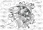 手绘素描鲤鱼
