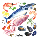 海鲜水彩插画图案