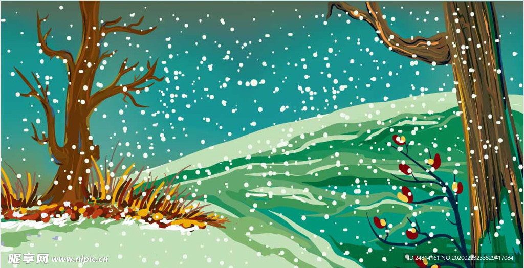 卡通手绘雪天背景海报模板素材