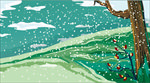 下雪插画雪景树草地唯美卡通设计