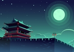 高清手绘古城墙插画