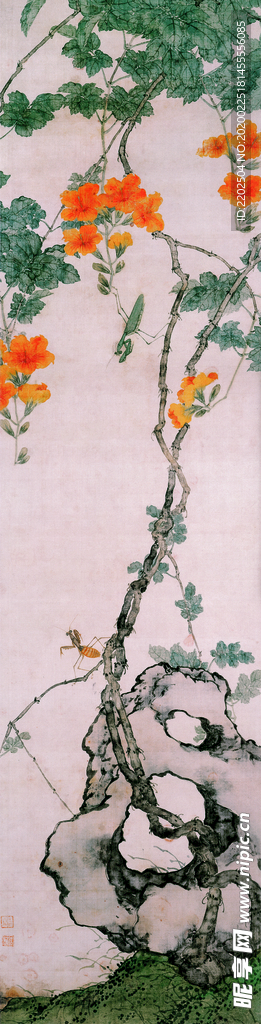 国画 花鸟 山石 传统国画