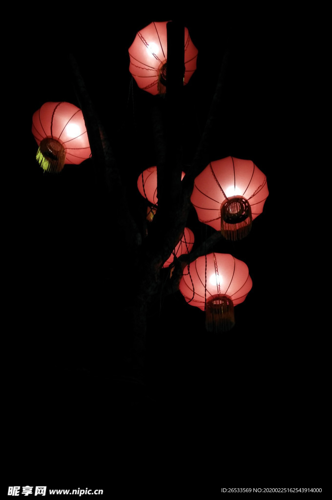 灯笼 春节 元宵节 夜景 红色