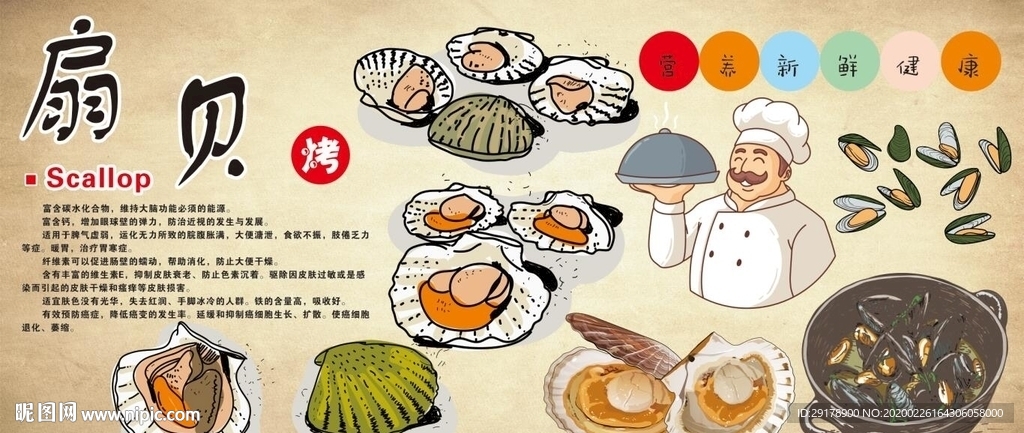 蒜蓉扇贝背景墙CDR模板下载