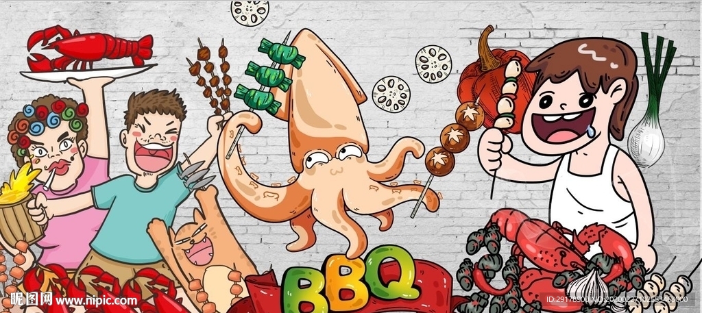 BBQ烧烤背景墙PSD模板下载