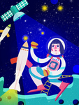 卡通宇宙人与火箭