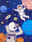 卡通宇航人与太空火箭