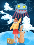 卡通宇宙小孩与猫咪