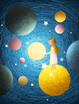 卡通宇宙太空与小孩