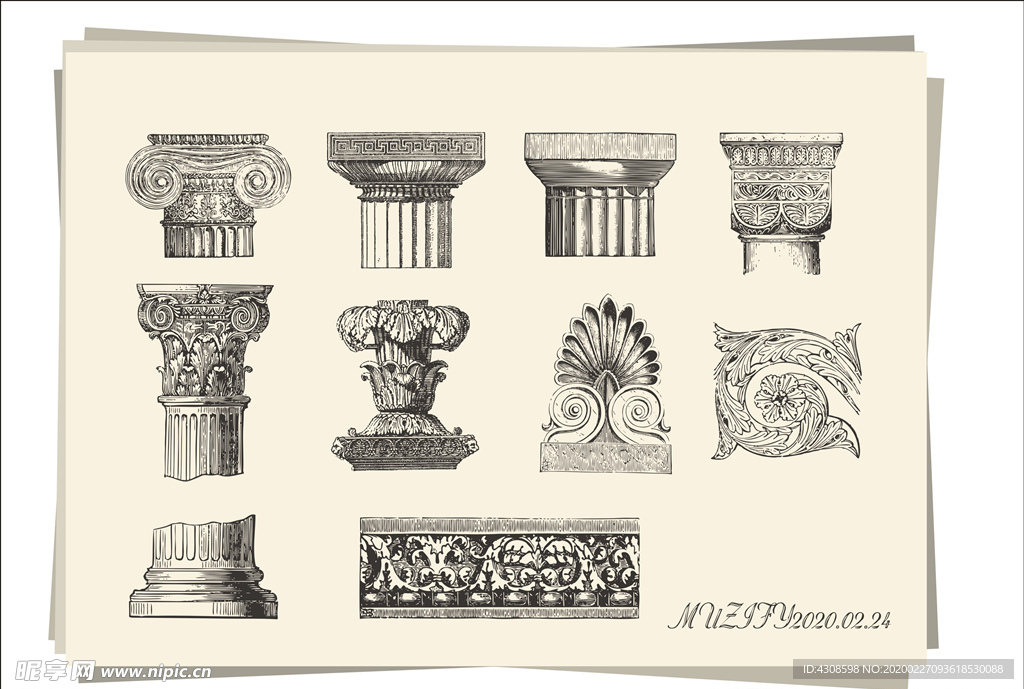 10款入希腊罗马柱手绘稿