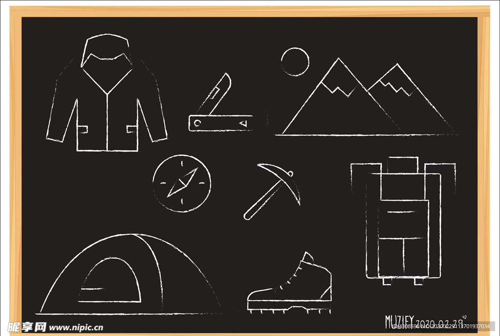 8款入登山装备粉笔画