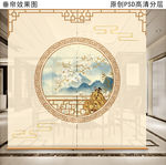 新中式山水花鸟画垂帘隔断卷帘
