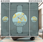 新中式花鸟画垂帘隔断卷帘