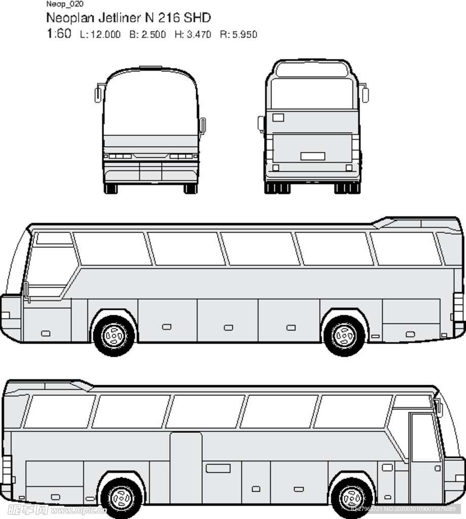 手绘客运汽车