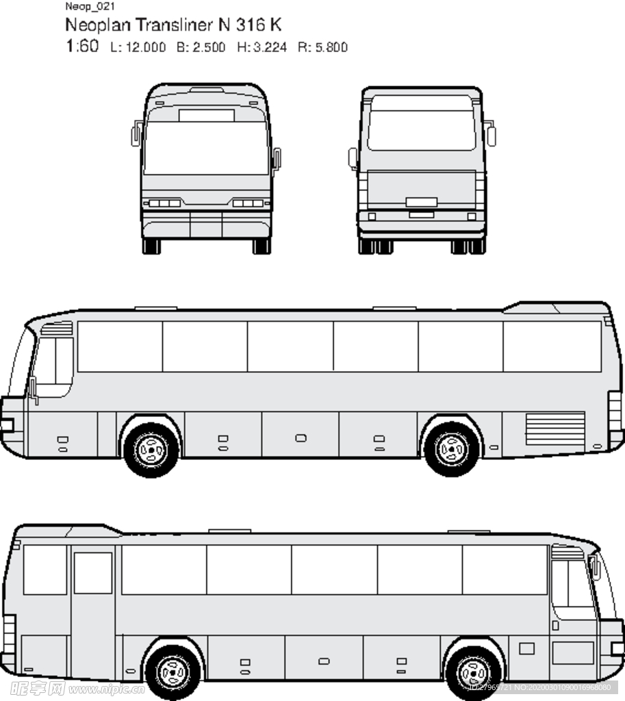 手绘客运汽车