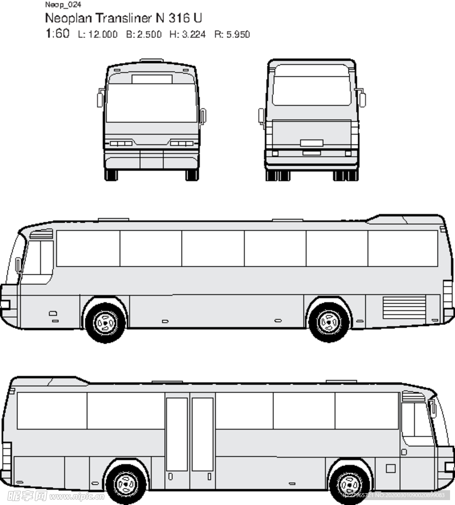 手绘客运汽车